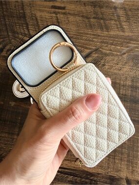 Neutral Beige Crossbody Strap with Black Phone Case (17PRO)